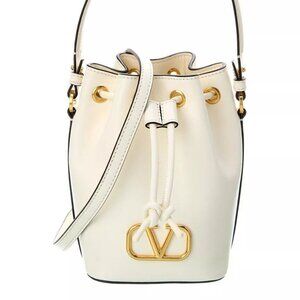 Valentino Vlogo Signature Mini Leather Bucket Bag Women White Os NEW
